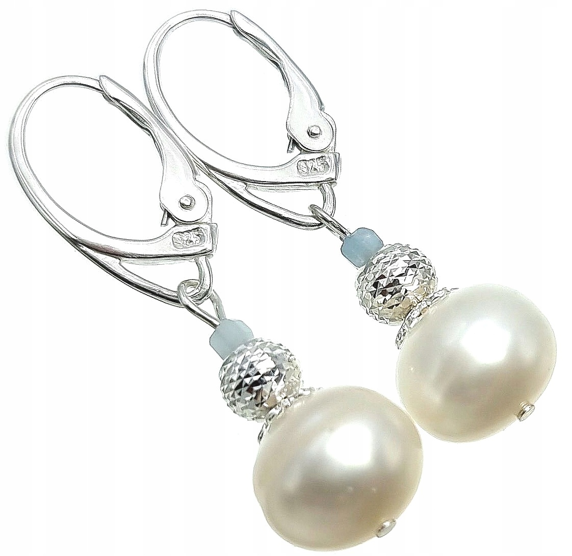 Pravé perly Akvamarín Jemné Náušnice Stříbro