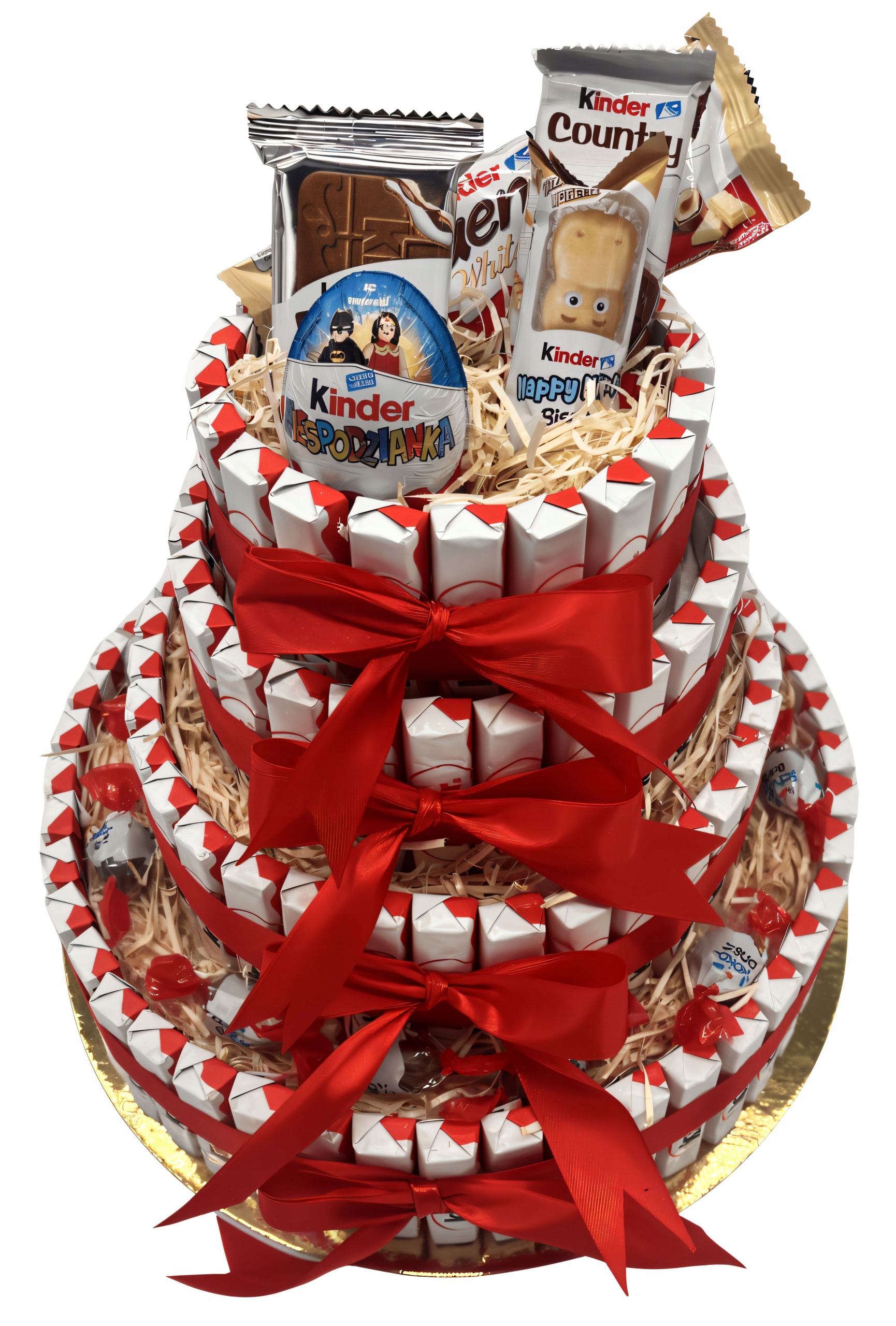 Levně Velký dort ze sladkostí Kinder 4-patrový Dárek ke Dni žen, Narozeninám