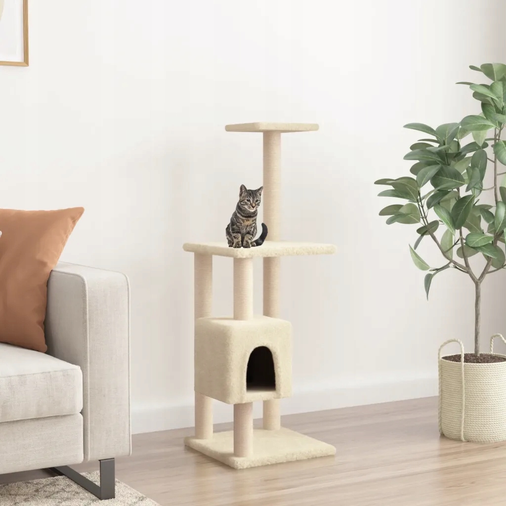 Škrabadlo pro kočky se sisalovými sloupky, krémové, 104 cm