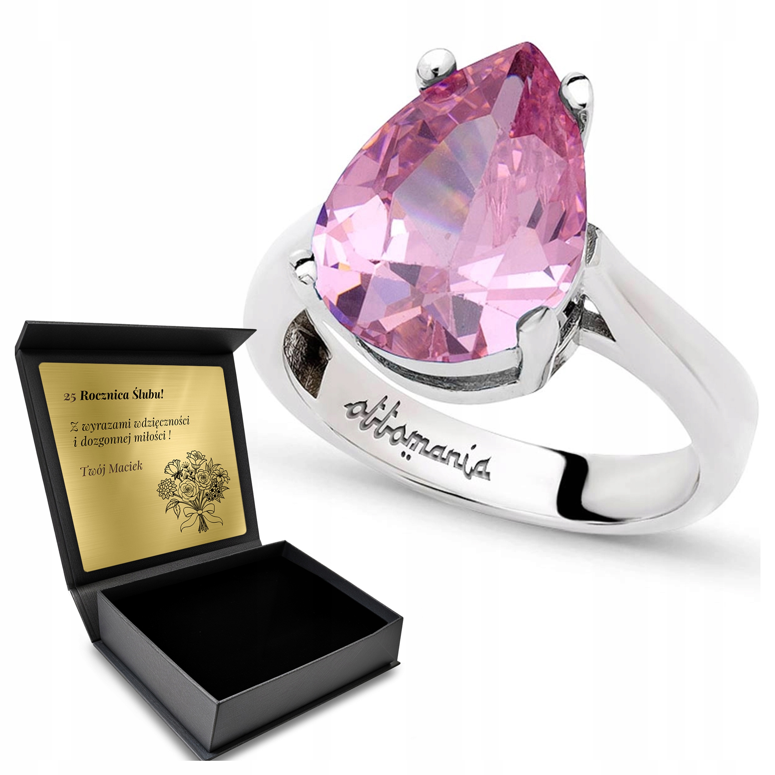 Prstýnek 925 Růžový Topaz Šperky Pro Ženy Gravírování Bonus