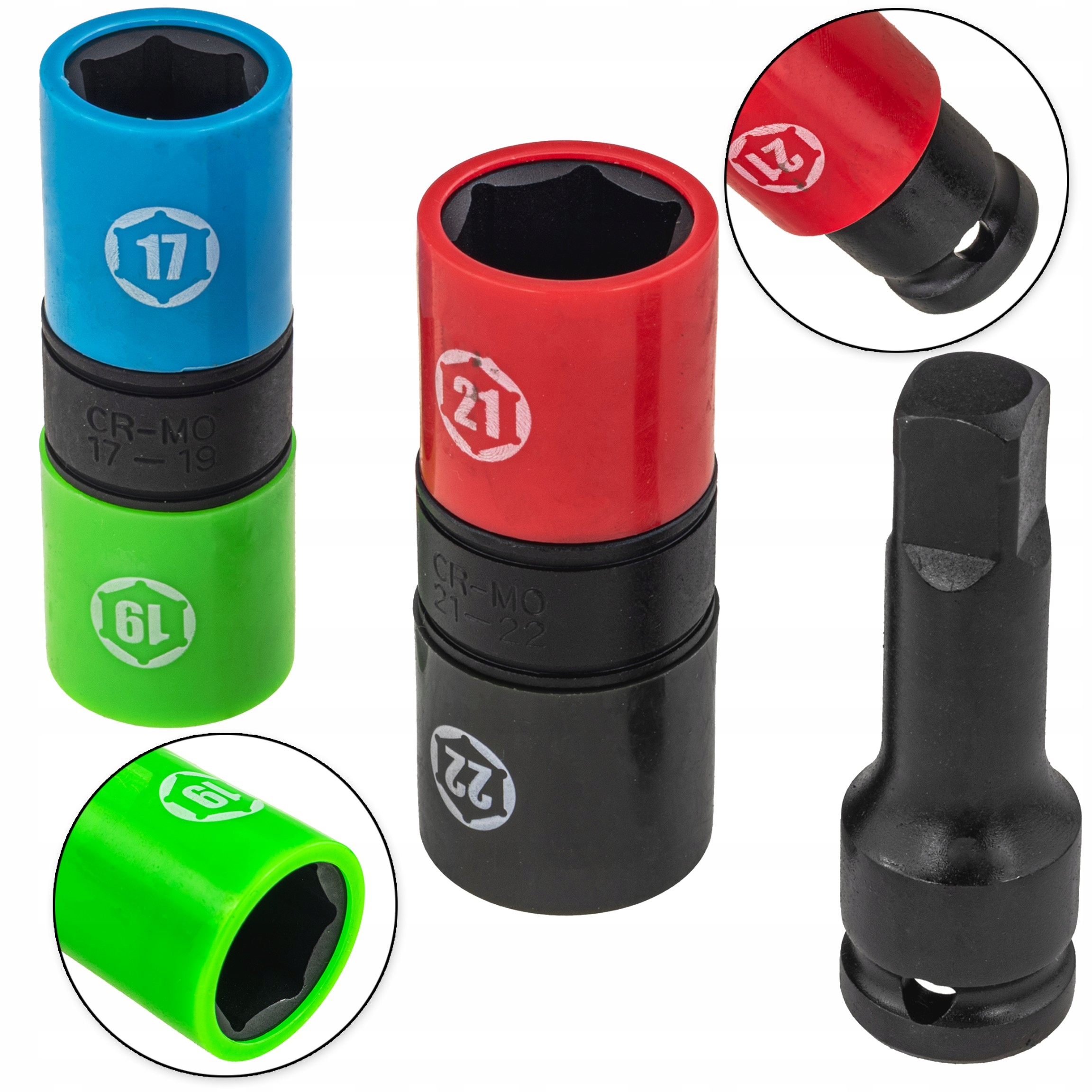 Zestaw Nasadki Udarowe Dwustronne Do Kół 17 19 21 22 mm Przedłużka 1/2"