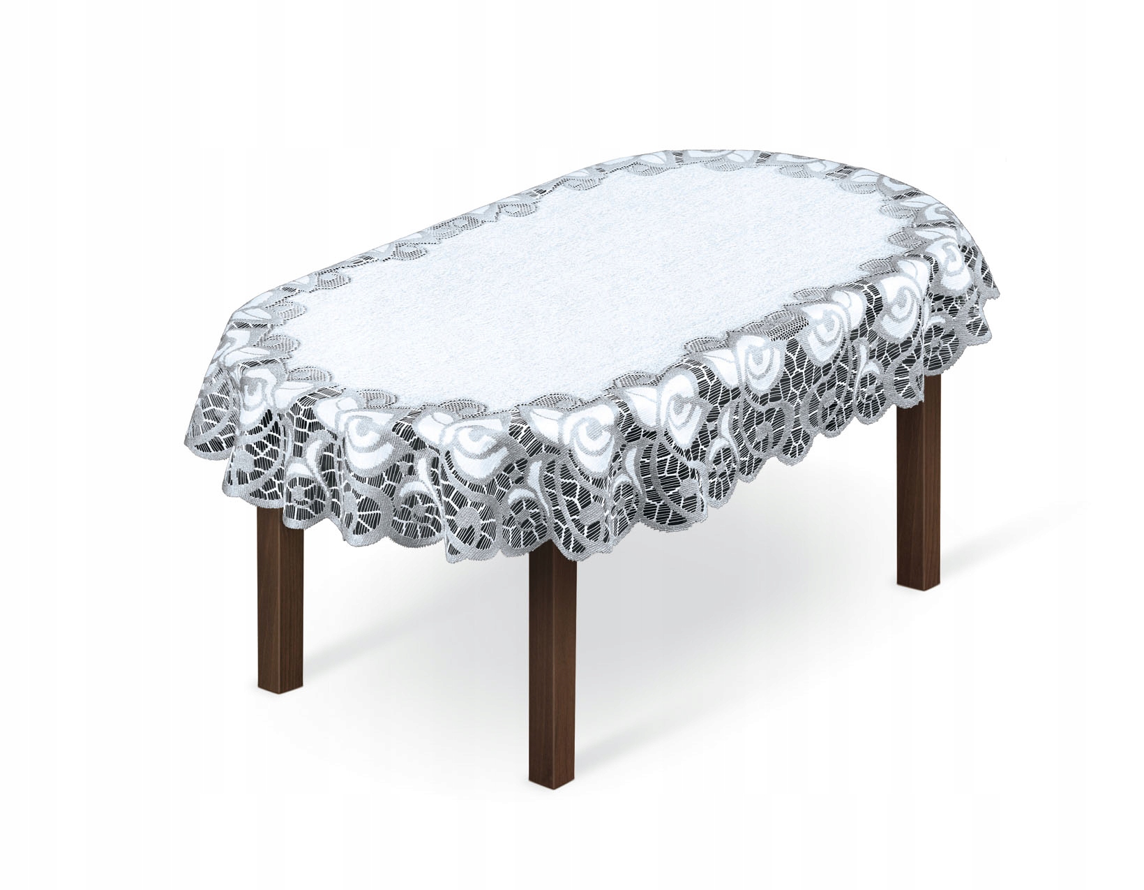 Obrus owalny biały szary żakardowy 140x220 220x140