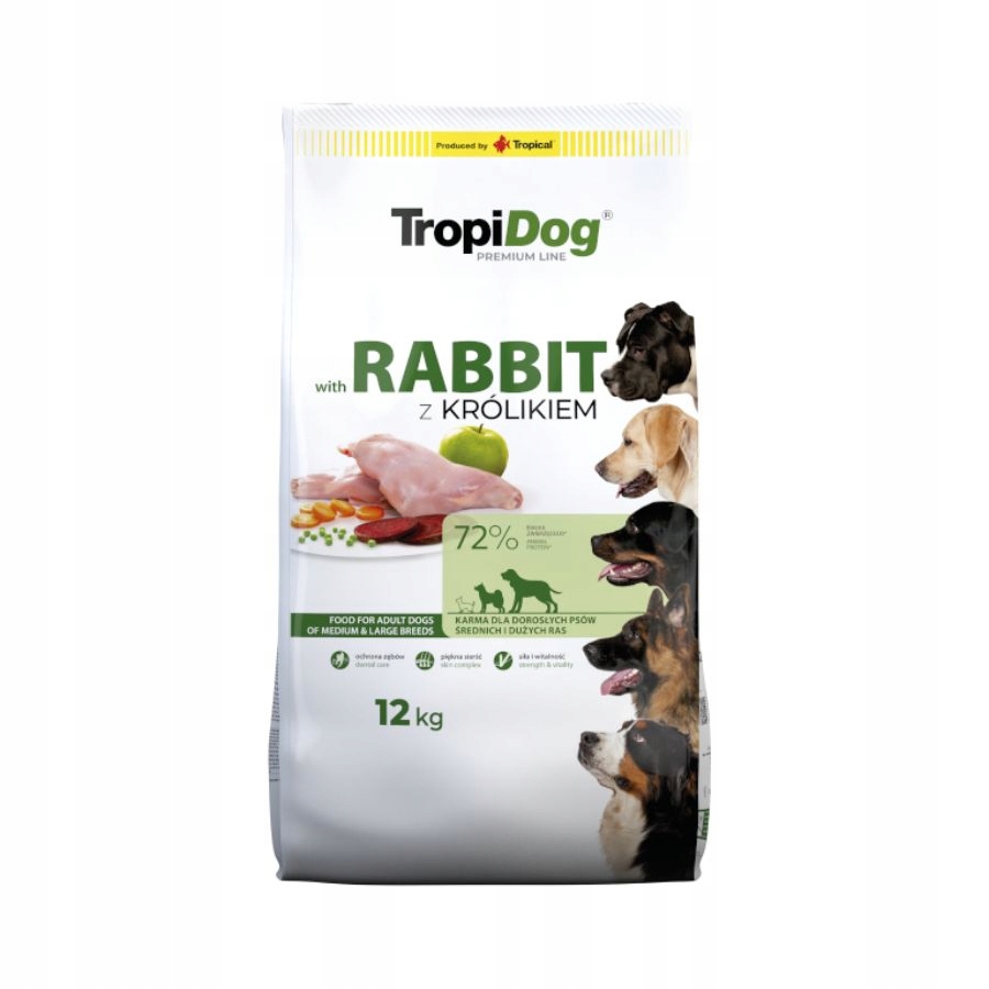 TropiDog Premium sucha karma dla psa Królik Z Ryżem średnie duże rasy 12 kg