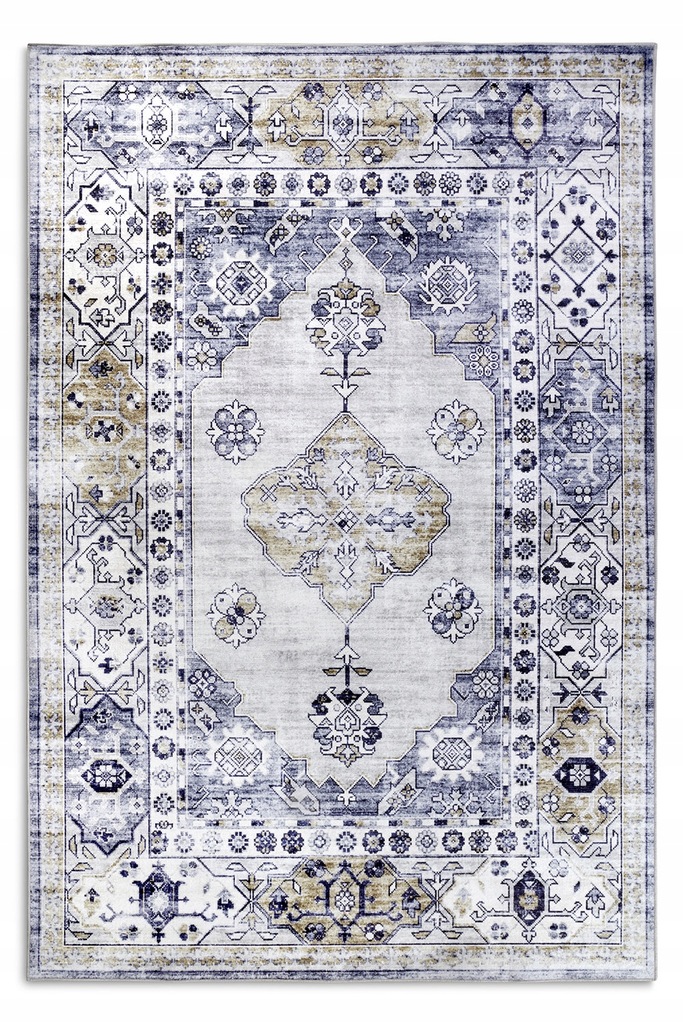 Moderný koberec do obývačky 120 x 160 cm, modro krémový, plocho tkaný