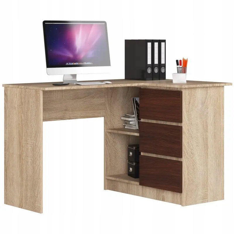 

Narożne biurko 124 sonoma wenge 2 półki 3 szuflady