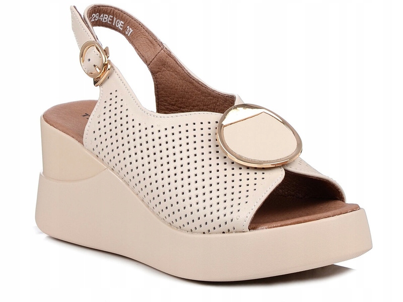 Sandały damskie beżowe na koturnie skórzane T.Sokolski L25-248 38