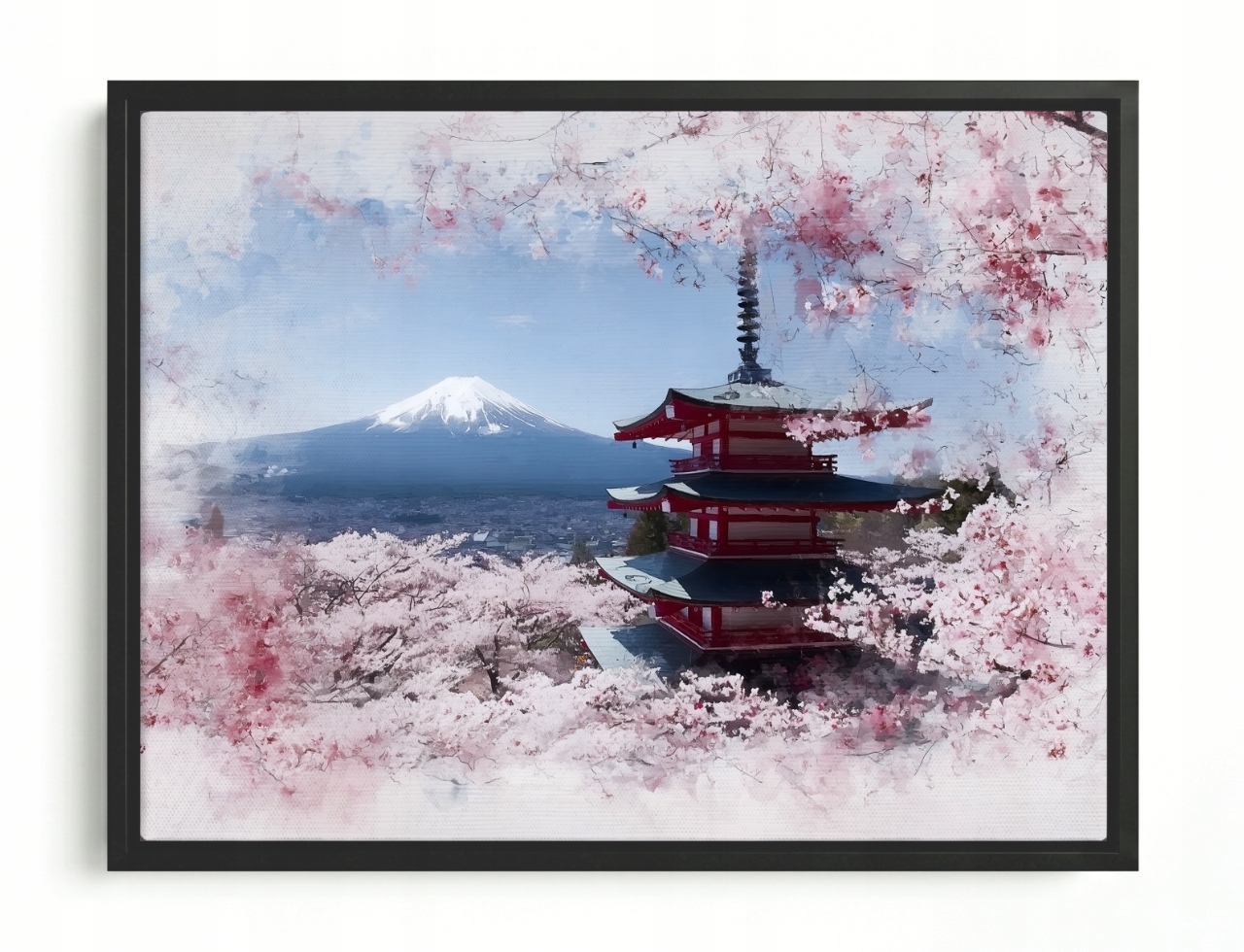 Obraz Rám Americký Box Japonsko Hora Fuji Pagoda Sakura Květ Višeň 100x75
