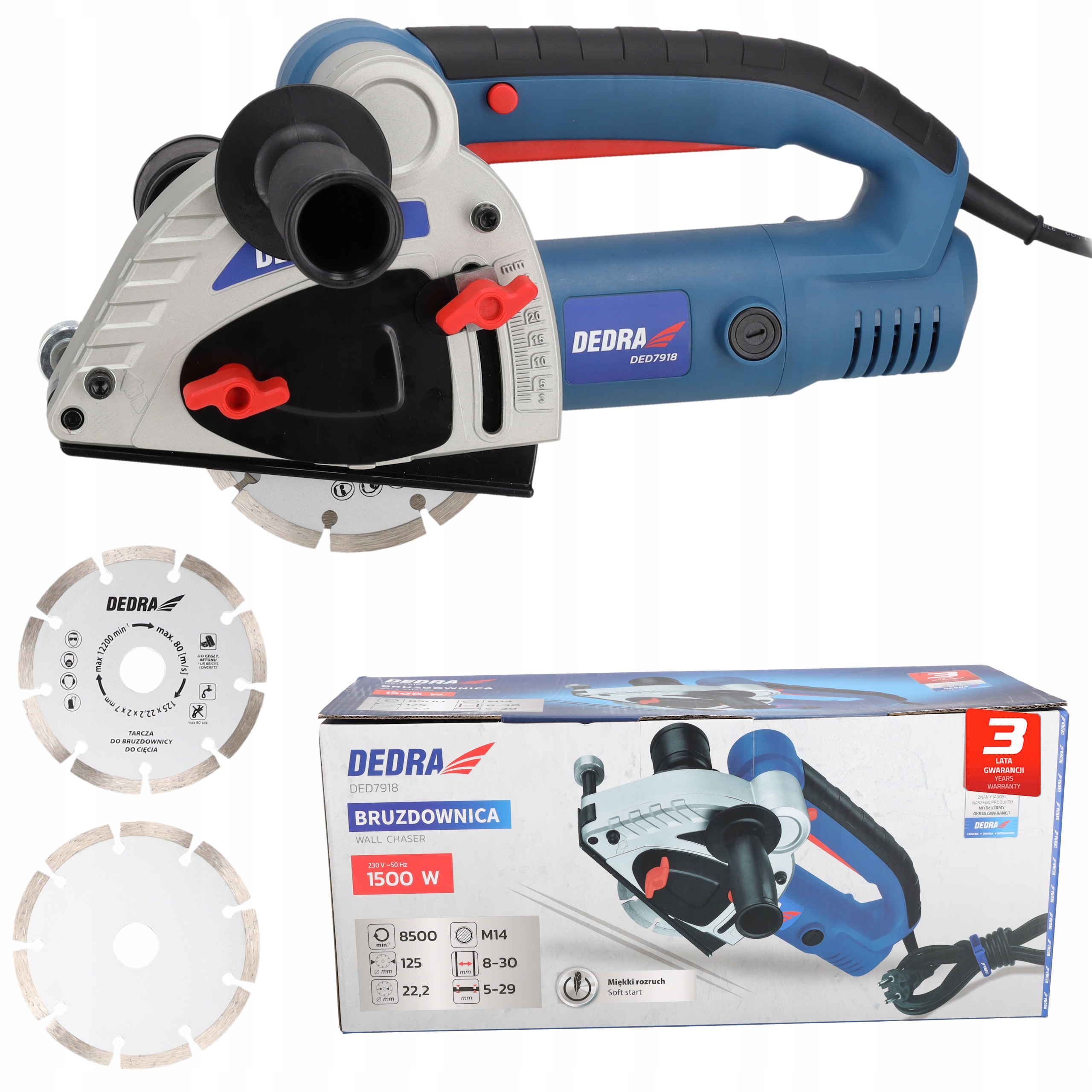 Bruzdownica Do Betonu Dedra 1500W Frezarka rowków 2tarcze 125mm Elektryczna