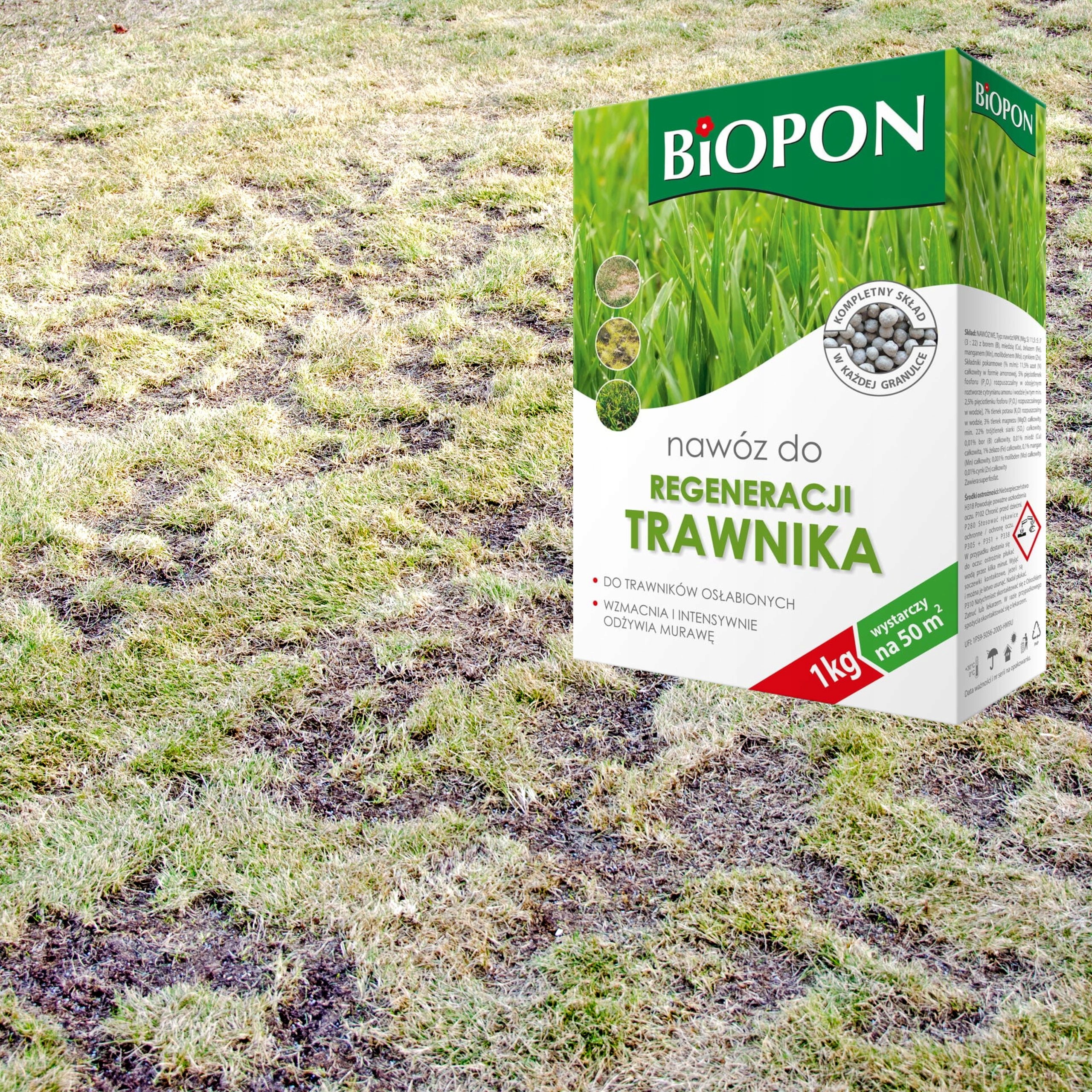 BIOPON NAWÓZ DO REGENERACJI TRAWNIKA GRANULAT 1KG DO OSŁABIONYCH TRAWNIKÓW Producent Biopon