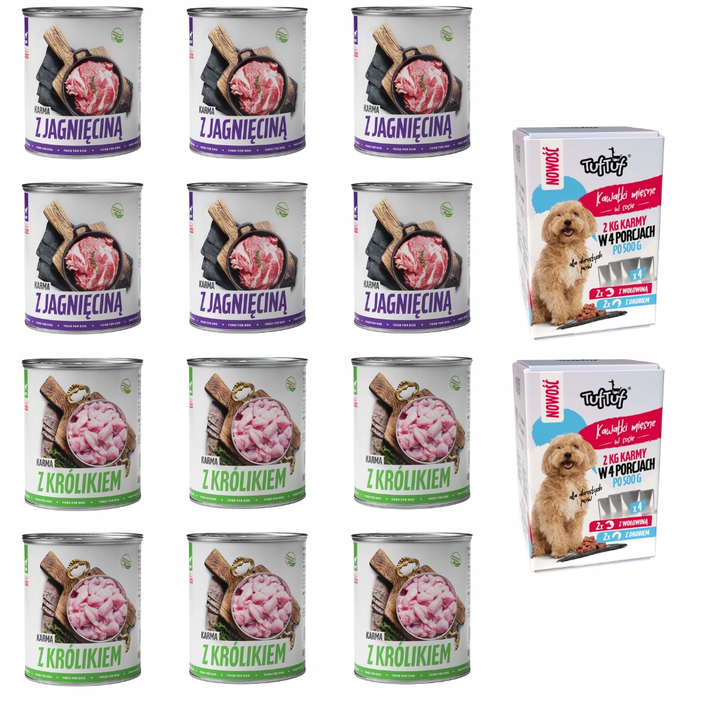 Levně Vlhké Krmivo Pro Psa Tuf Tuf MIX 12x800G, Box 4x500G Jehněčí Králík