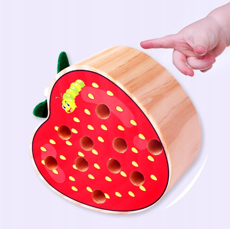 GRA ZŁAP ROBACZKA DREWNO WYCIĄGNIJ ROBAKA MAGNETYCZNA DREWNIANA DLA DZIECI Kolor dominujący odcienie brązu i beżu