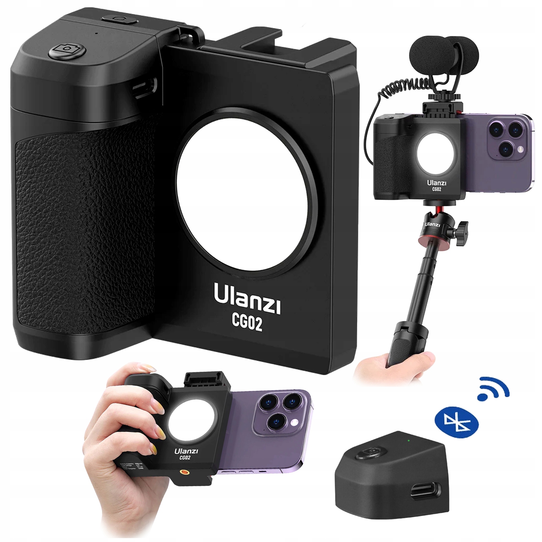 Grip pro smartphone Ulanzi CG02 s Led lampou a dálkovým ovládáním Bluetooth