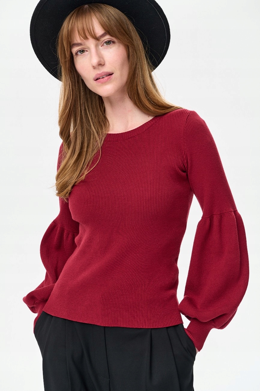 Dámský svetr s bufetovými rukávy, červený Exi blue shadow vel. 40/42