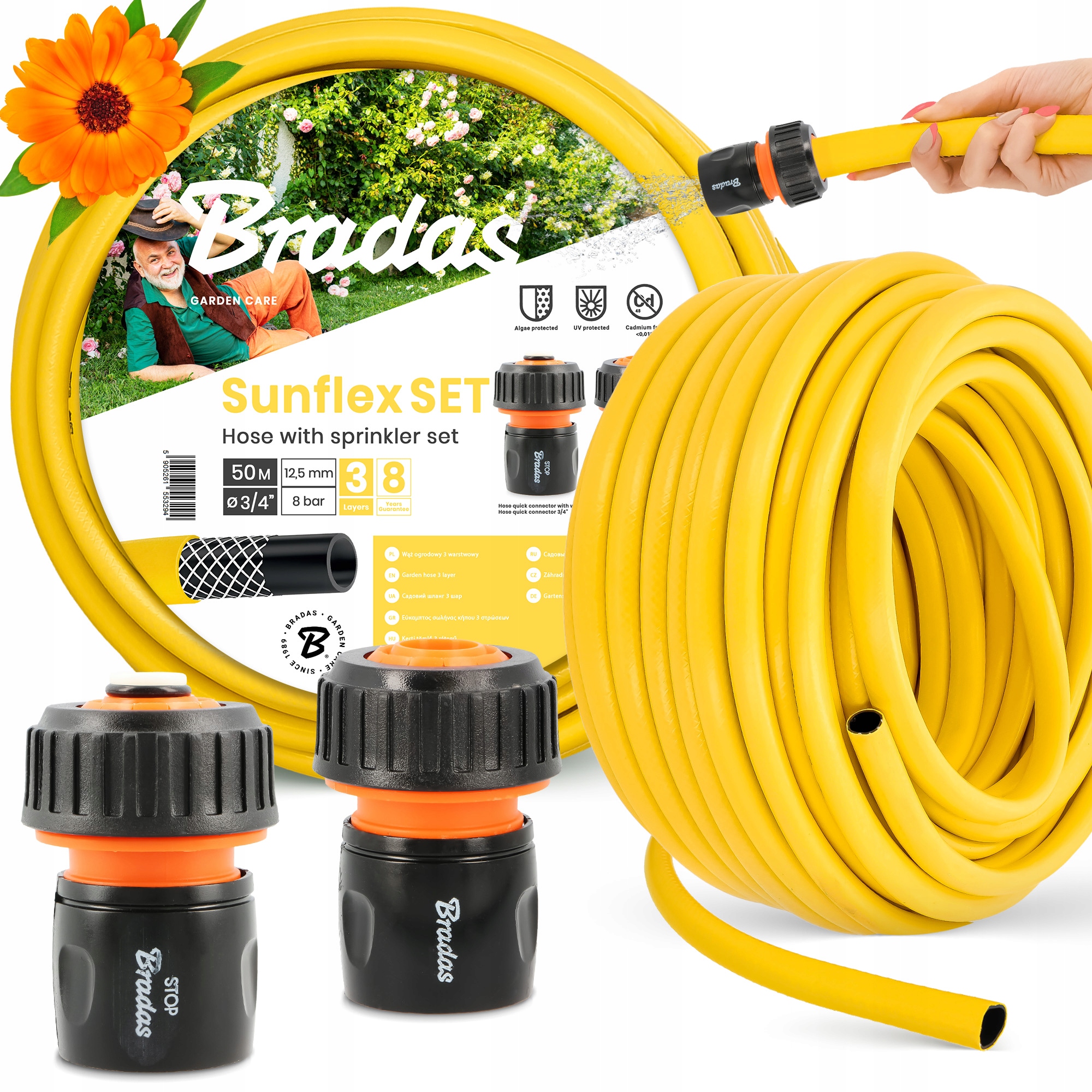 Záhradná Hadica 3/4 50 M 3-VRSTVOVÁ S Vodou, Pružná, Navíjacia, Gumová, Zavlažovacia