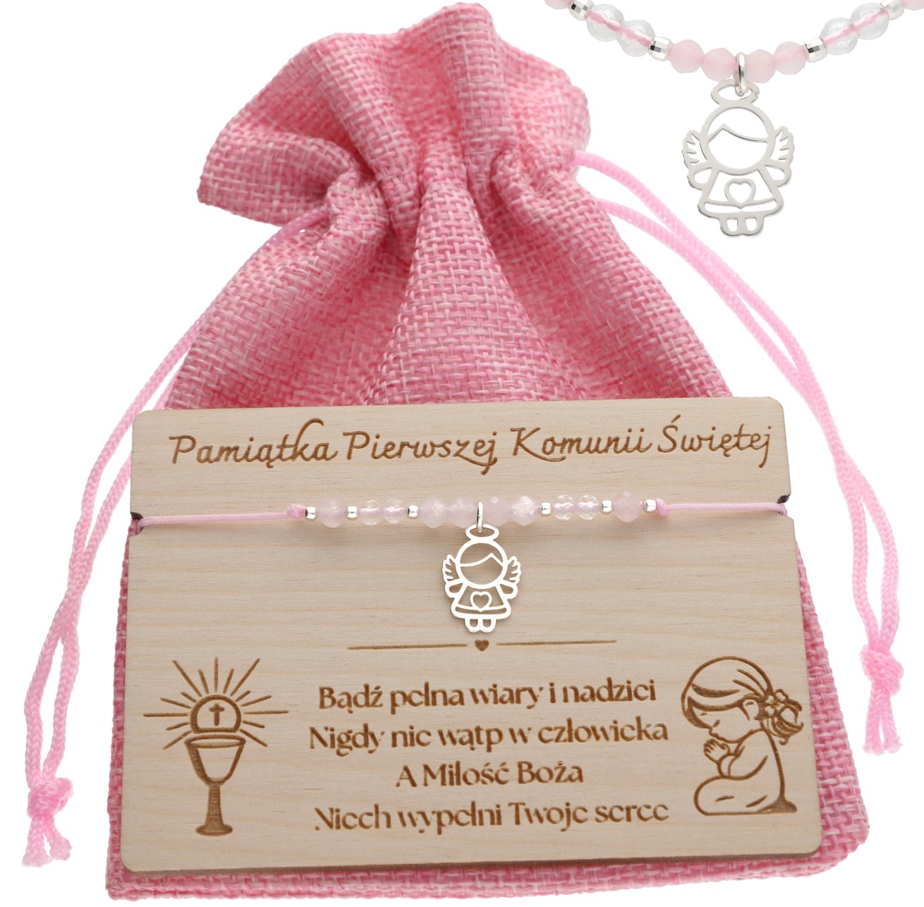 Památka prvního svatého přijímání Stříbrný náramek Anděl kameny