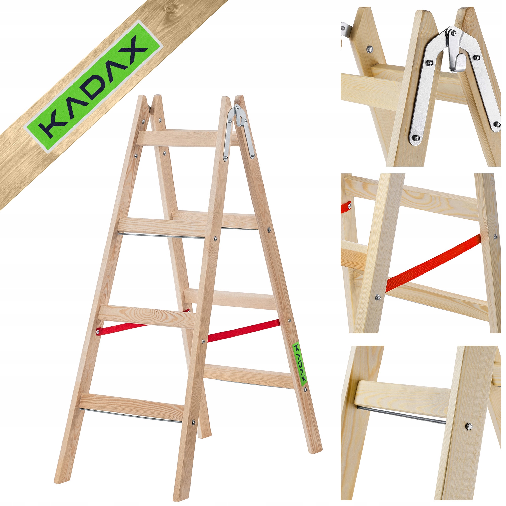 DRABINA DREWNIANA MALARSKA ROZSTAWNA 2x4 STOPNIE DWUSTRONNA 150kg