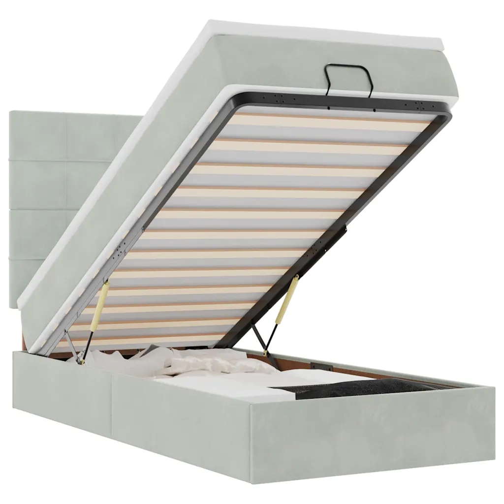 Otoman s matracemi 203x100x118/128 cm světle šedý s Led osvětlením