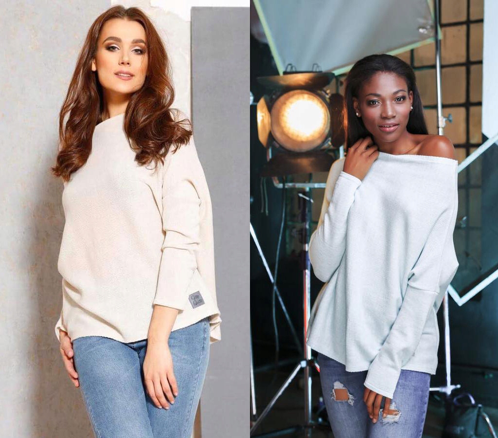 SWETEREK OVERSIZE TUNIKA SWETER WOOL ODKRYTE RAMIĘ