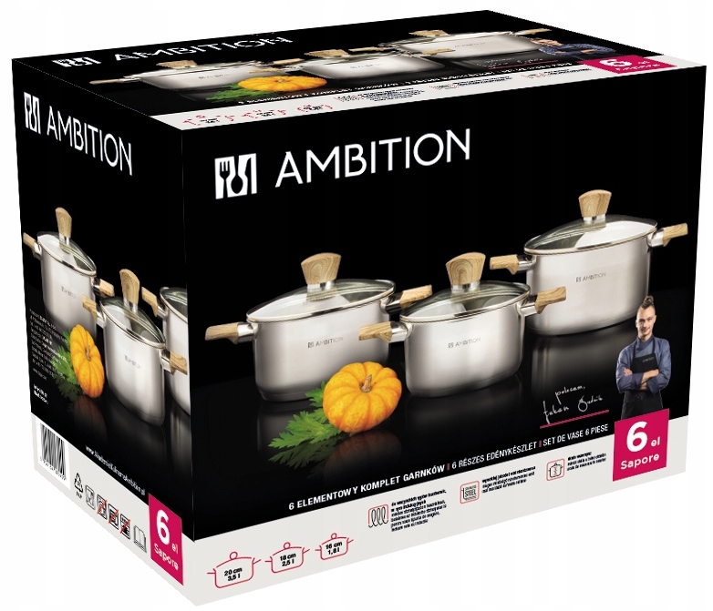 Garnki AMBITION Sapore Zestaw garnków 6 elementów
