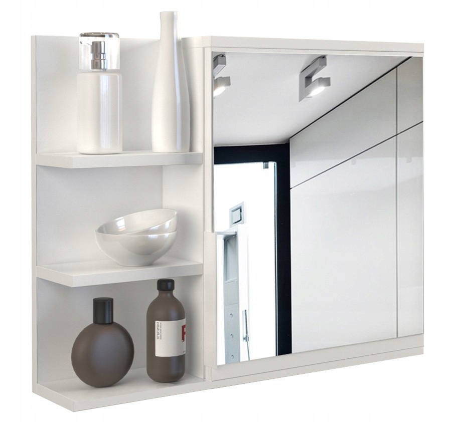 Koupelnová skříňka se zrcadlem a policemi Levá Bílá