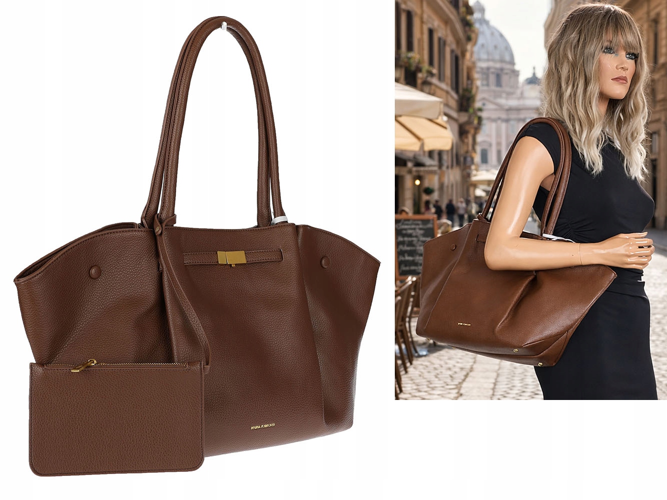 Dámská shopper kabelka prostorná přes rameno klasická taška RS5022 Čokoládová
