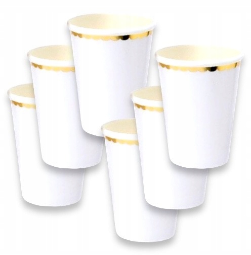 Kubeczki Papierowe Jednorazowe BIAŁE retro ZŁOTE ELEGANCKIE 6szt.