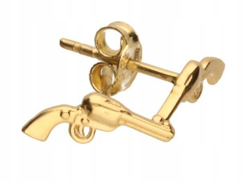 Zlaté náušnice 585 jemné revolverová pistole 0,7 na tyčku, módní vzor 14k