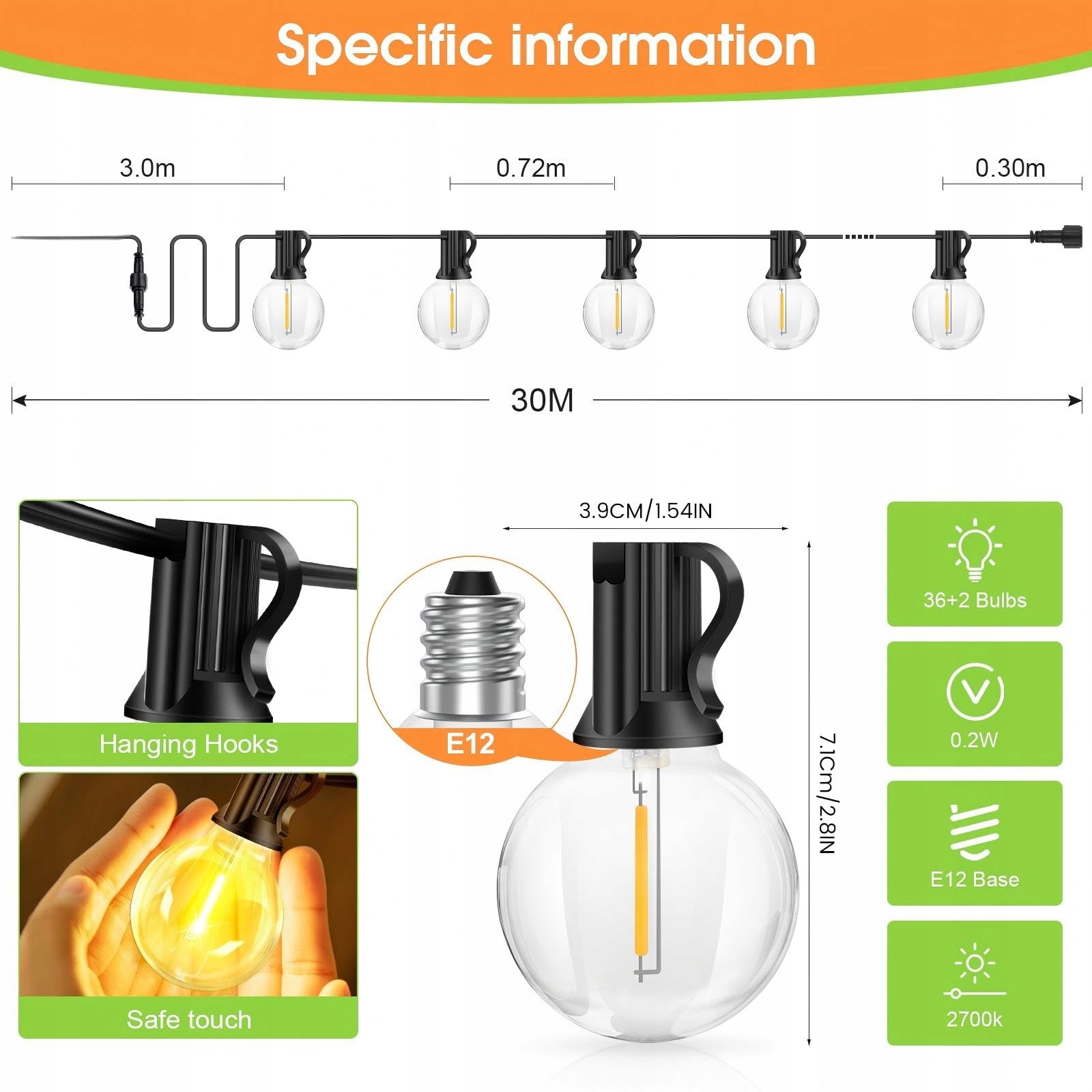 RETRO LIGHTS Girlanda Świetlna 30M Zewnętrzna Wodoodporna Dimmbar Ciepła — miniatura 5