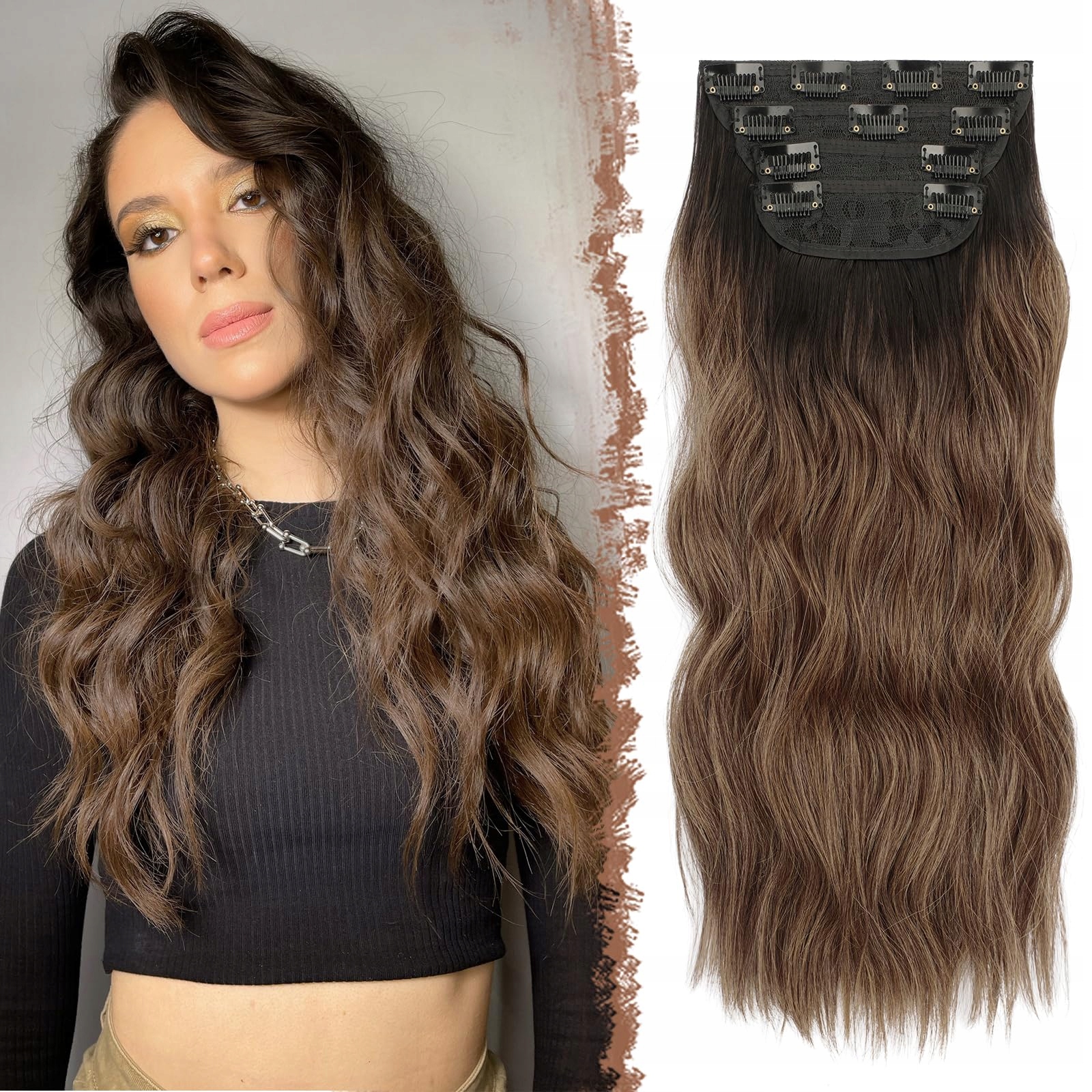 Feshfen Příchytky s klipem 4 ks 50 cm ze syntetického vlákna Ombre hnědé