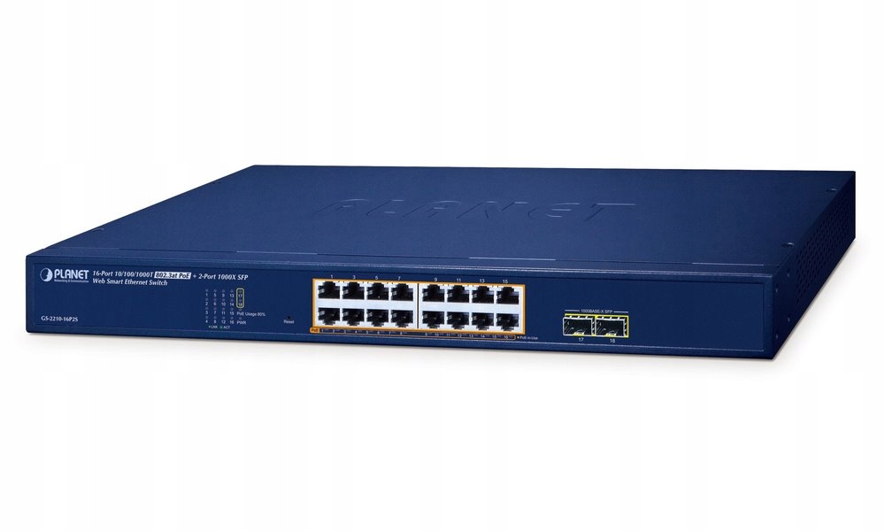 Planet GS-2210-16P2S WEBsmart L2 switch, 16x1Gb, 2x1Gb Sfp, 16x PoE 802.3at