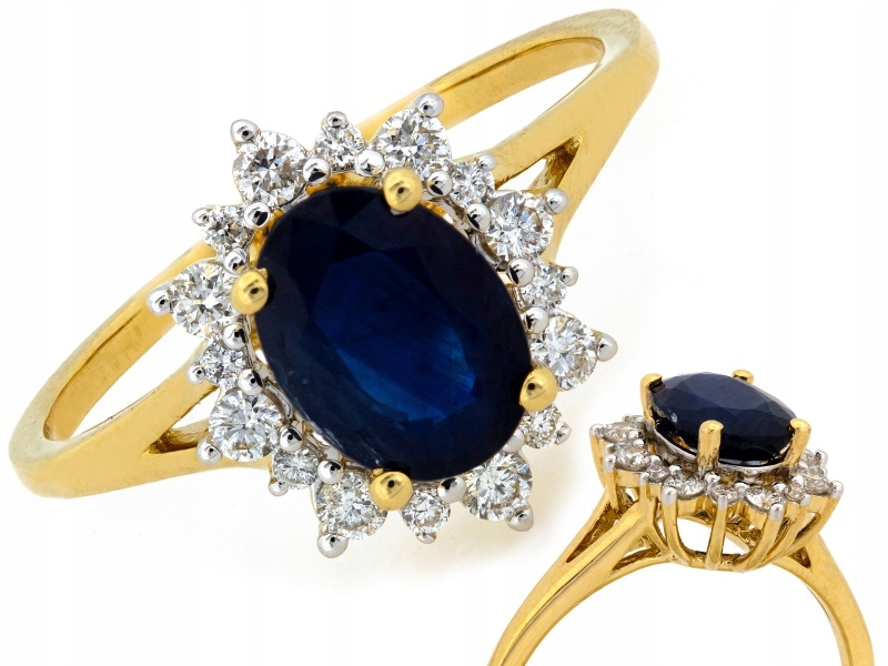 Zlatý Prstýnek 585 14k Markýza se safírem a brilianty 2.80g R17 dárek