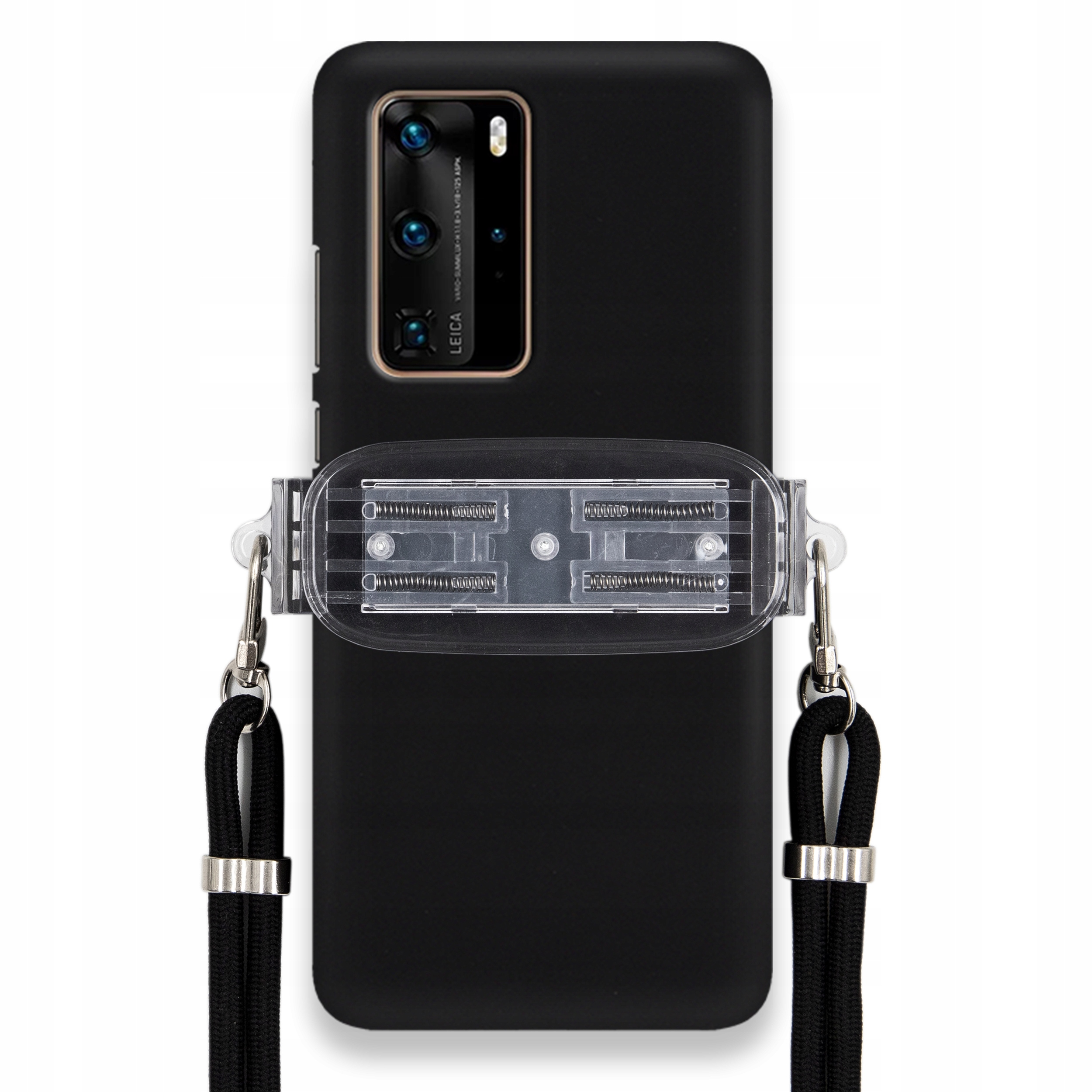 Puzdro Pre Huawei P40 Pro Smooth Čierne Puzdro Univerzálny Držiak Čierna Šnúrka