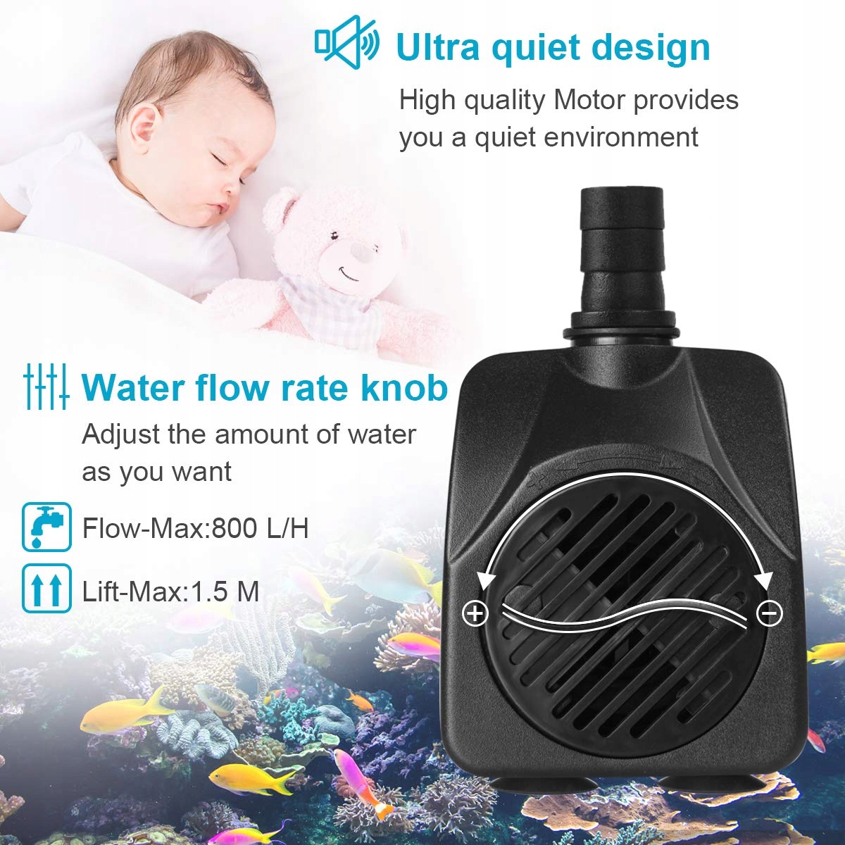 FLINTRONIC Pompa Wodna LED Do Akwarium 15W 4 Kolory Cicha Do Ogrodu — miniatura 5