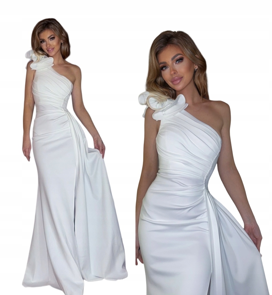 Ivy dlouhá bílá šaty s rybkou na jedno rameno pro svatba, upravená S