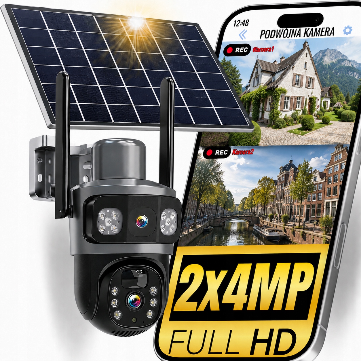 Venkovní solární kamera 4K Hd s dvěma 8MP objektivy Sim karta 4G Lte