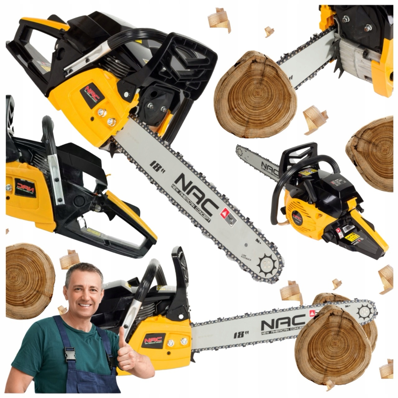 Benzínová Řetězová Pila Nac 51,7 CM3, Lišta 45 CM, Antivibrační Rukojeť