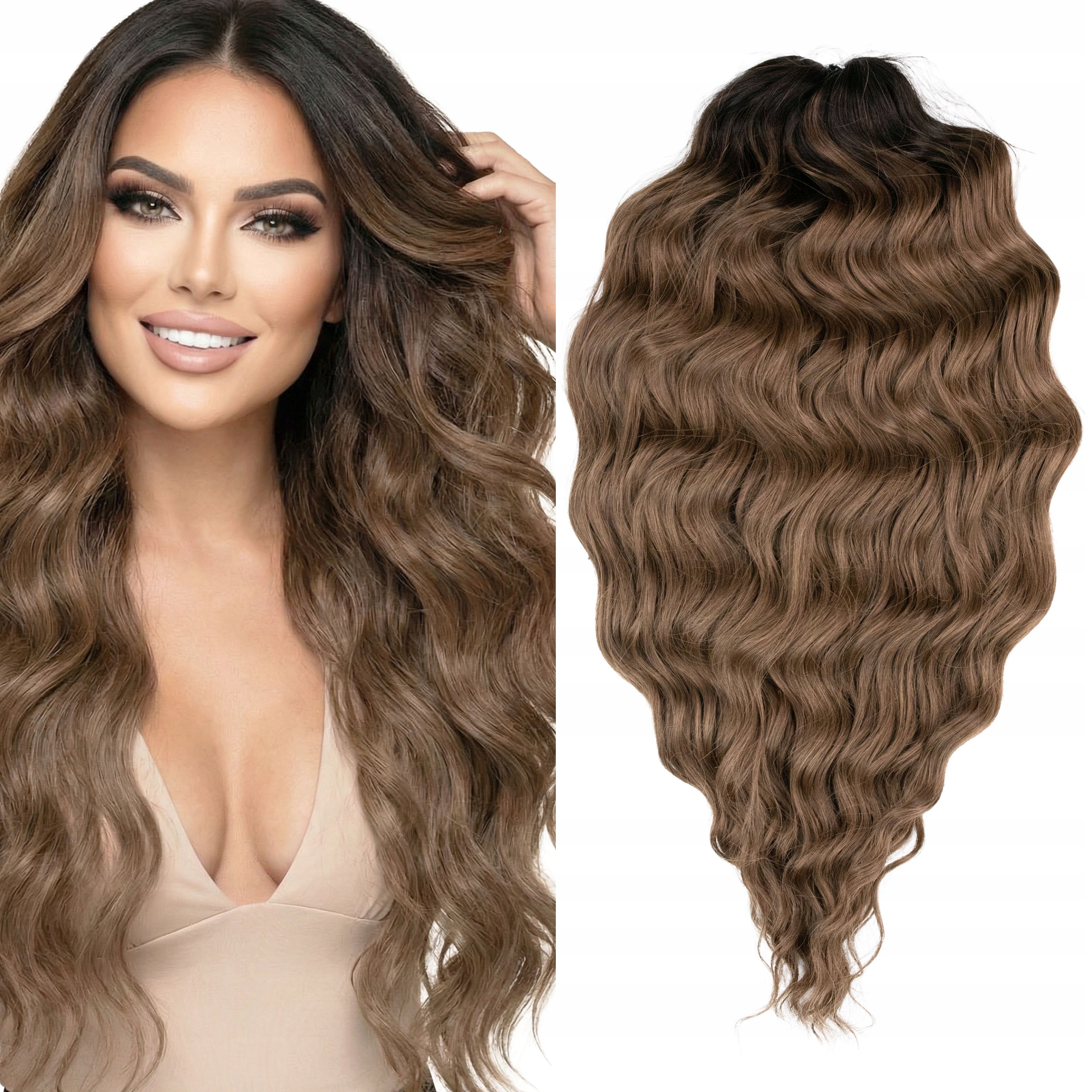 Włosy syntetyczne do czesania Afroloki Crochet Hair Body Wave Anna brąz