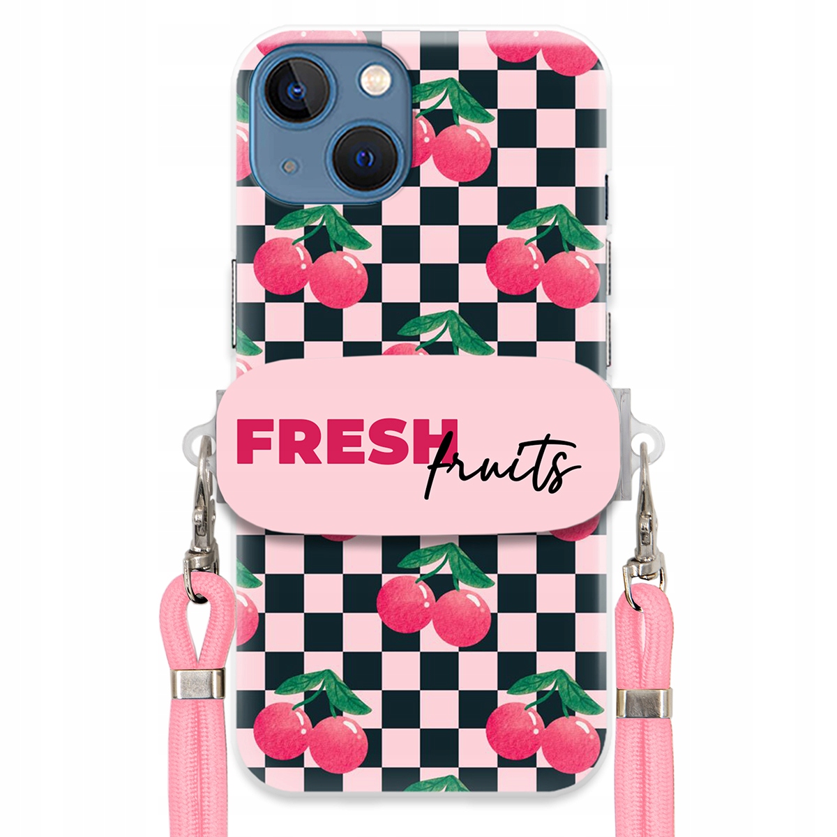 Pouzdro pro iPhone 15 Vodítko Pink Crossbody Funkční rukojeť Fresh Fruits