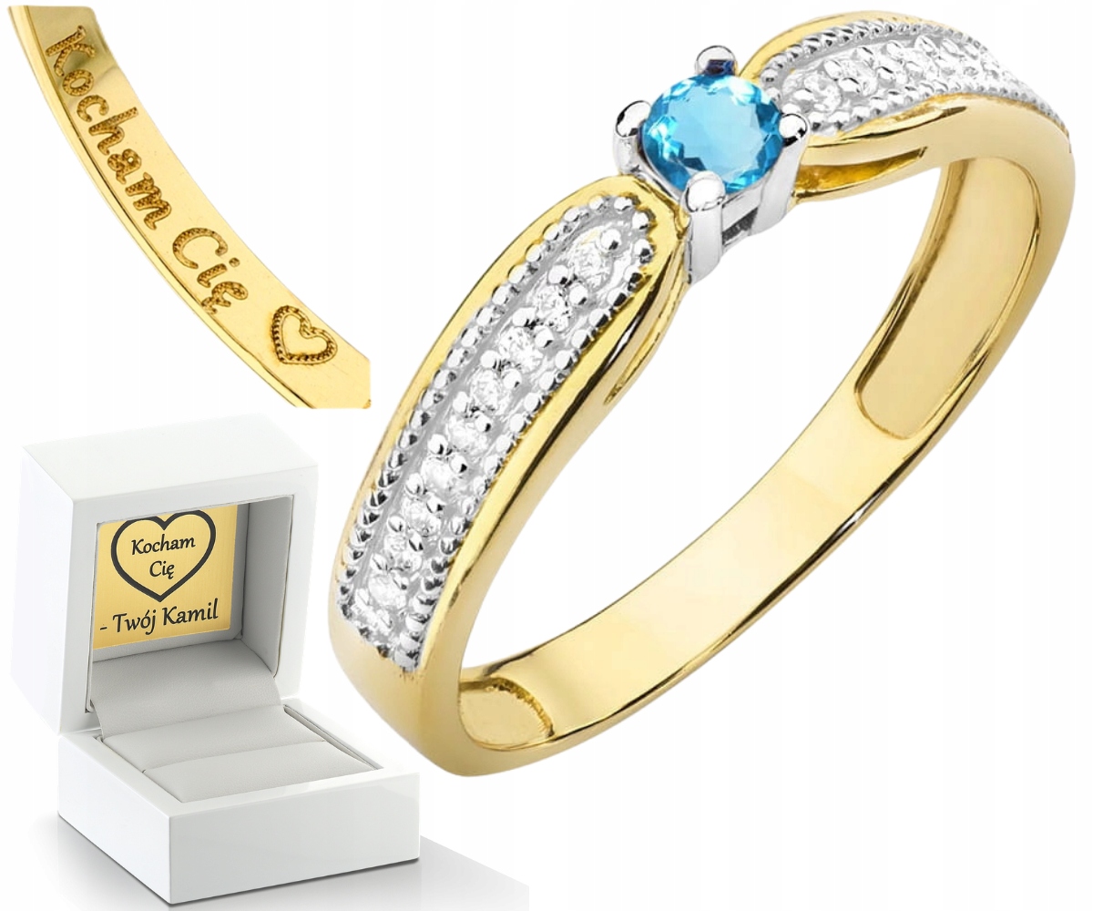 Zlatý Prstýnek Topaz A Brilianty 585 Gravírování