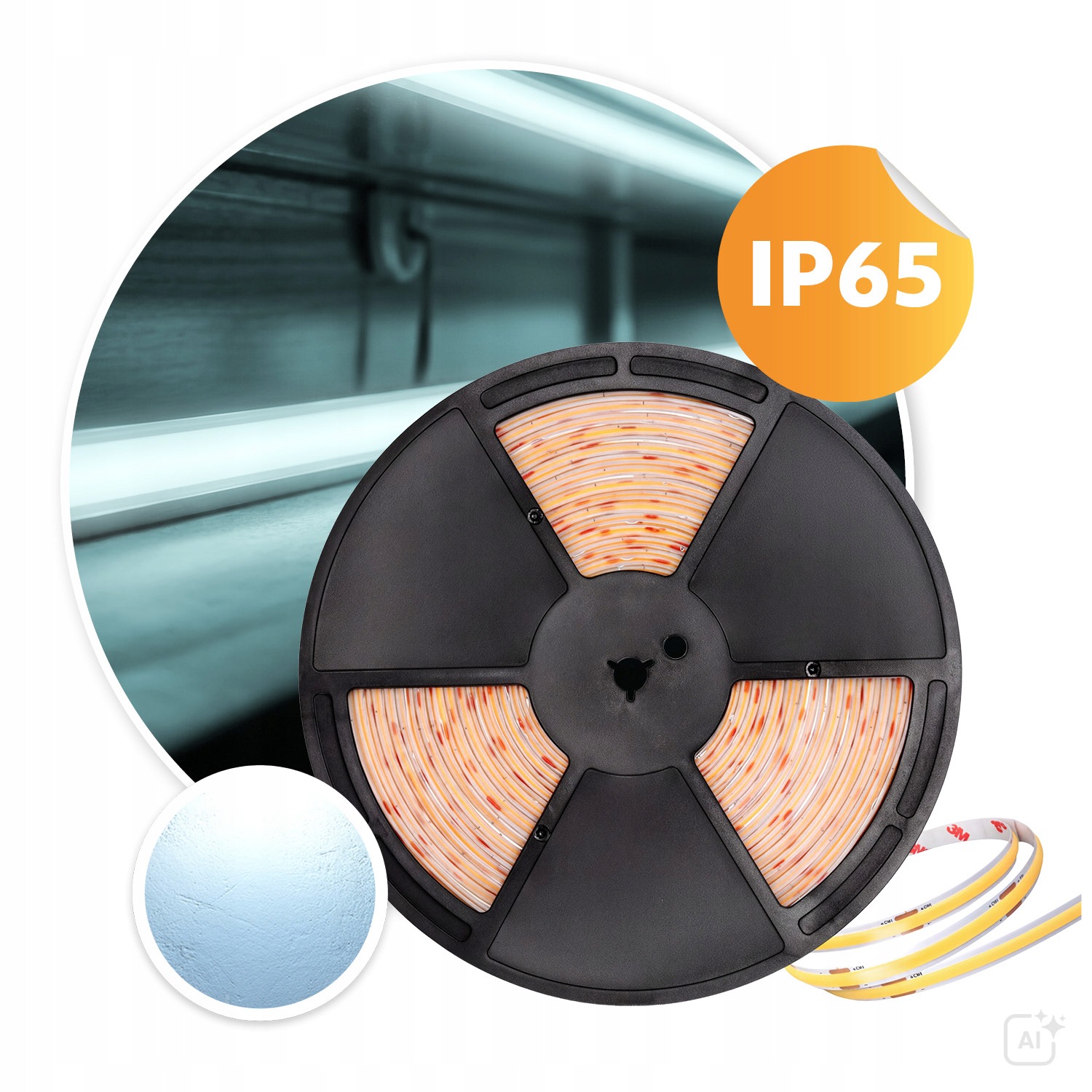 Cob Led pásek 25 m, 230 V, studená bílá 6500 K, 24 W/m, souvislá linie světla, Bez Napájecího Kabelu, IP65