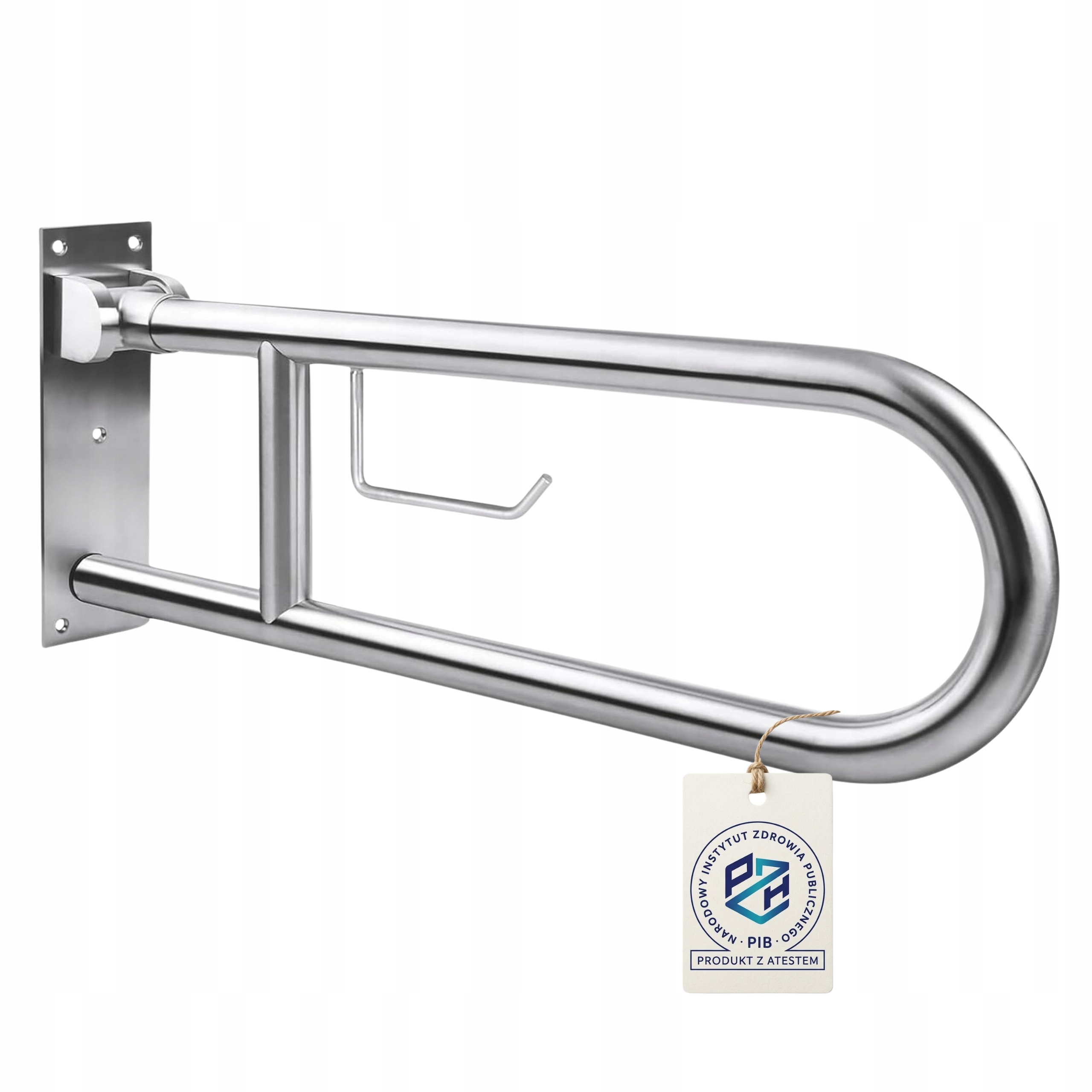 Poręcz Uchylna Łukowa Stalowa Srebrna 85cm niepełnosprawnych Borg atest Pzh