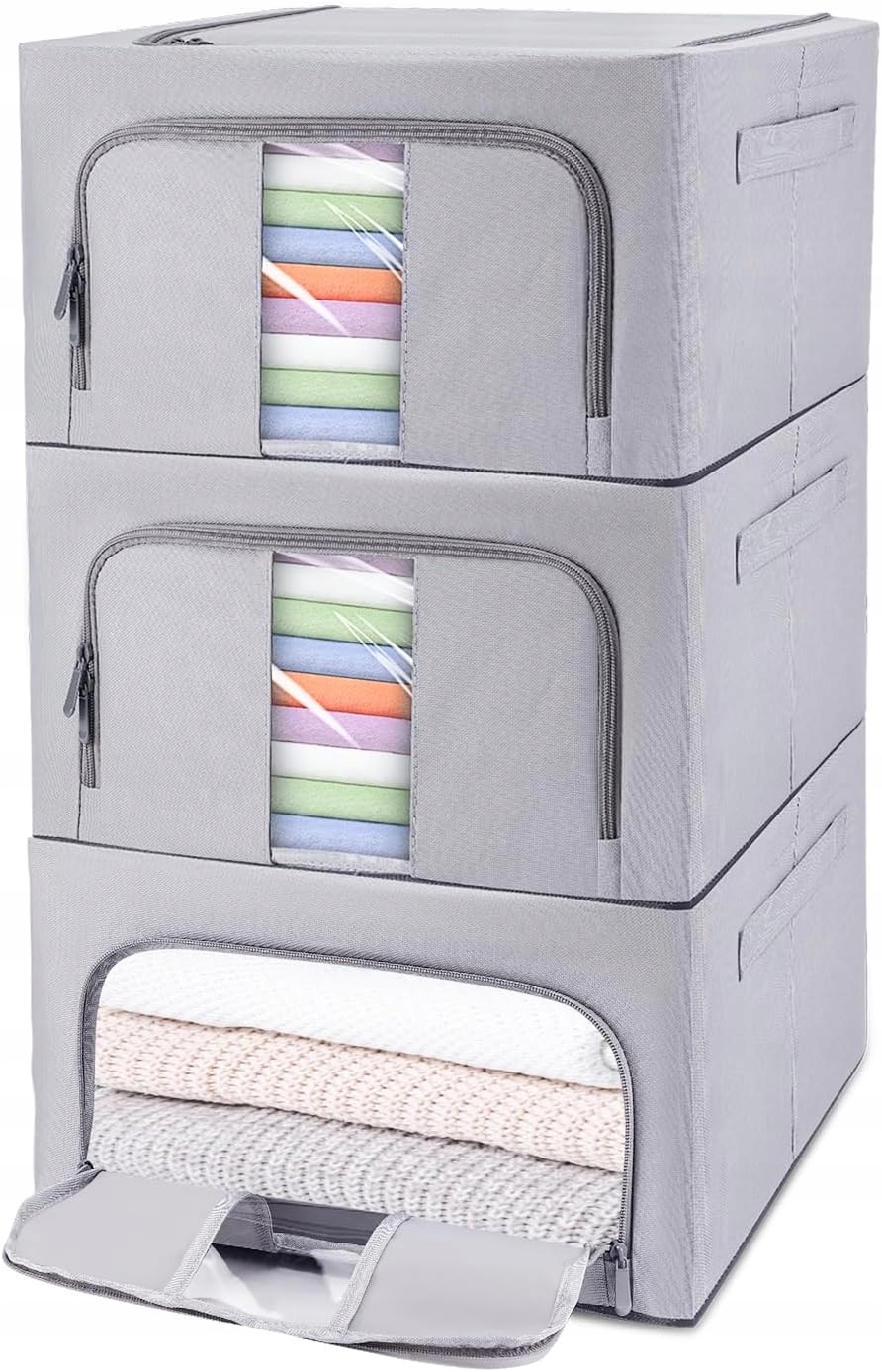 Tapvai 3 ks Skládací krabička na ukládání oblečení 72L, světle šedá