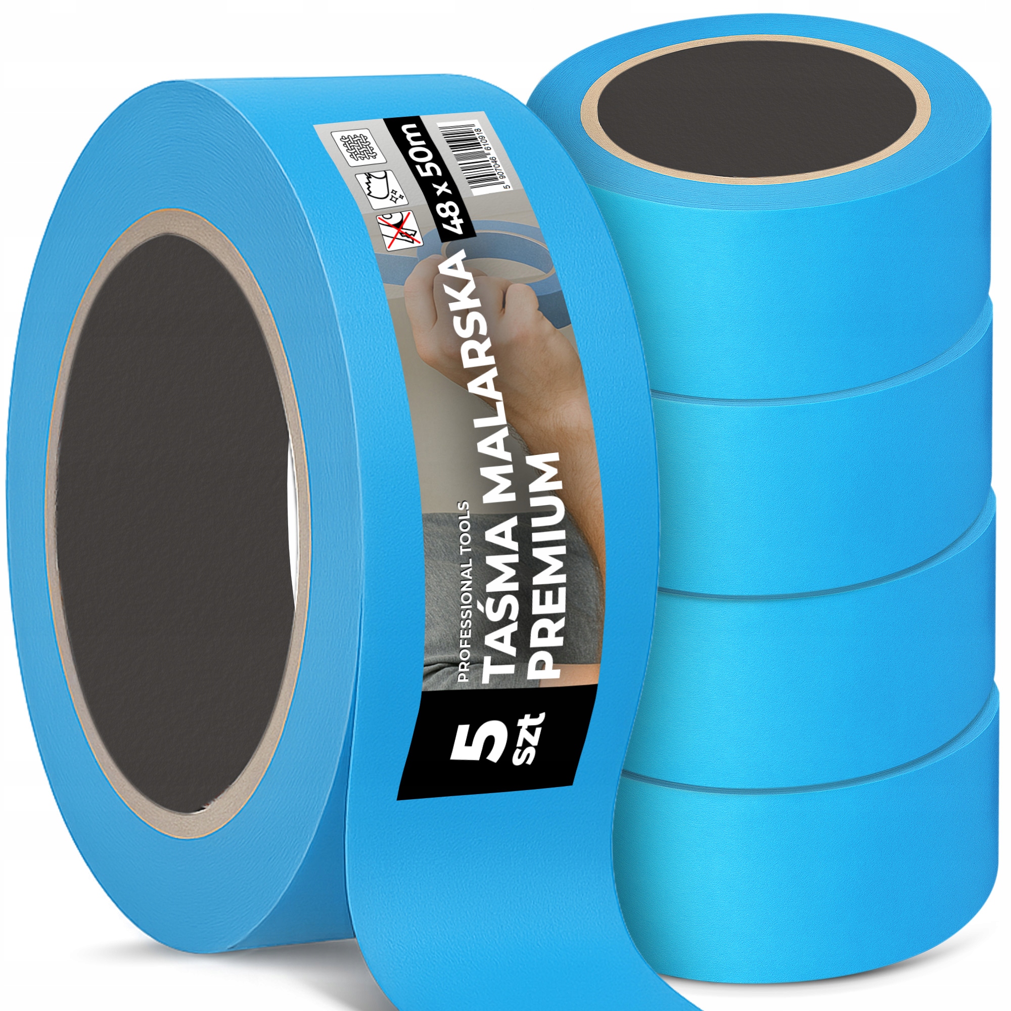 5 x Malířská páska 48 mm 50 m Maskovací Uv modrá Odolná proti malování Rs