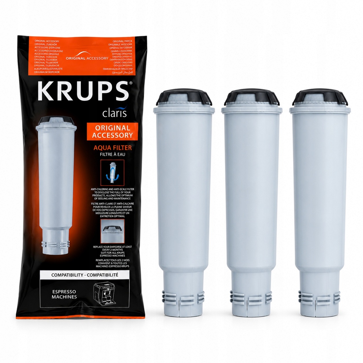 3x Filtr na vodu Krups Claris F088 pro kávovar, originální filtrační vložka