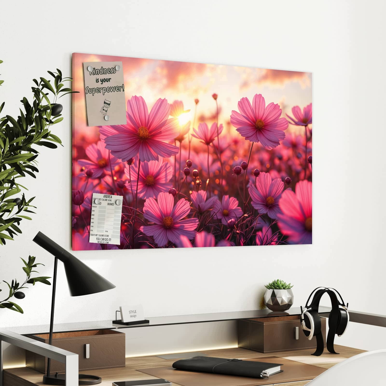 Magnetická tabule Pole květin Západ slunce 90 × 60 cm