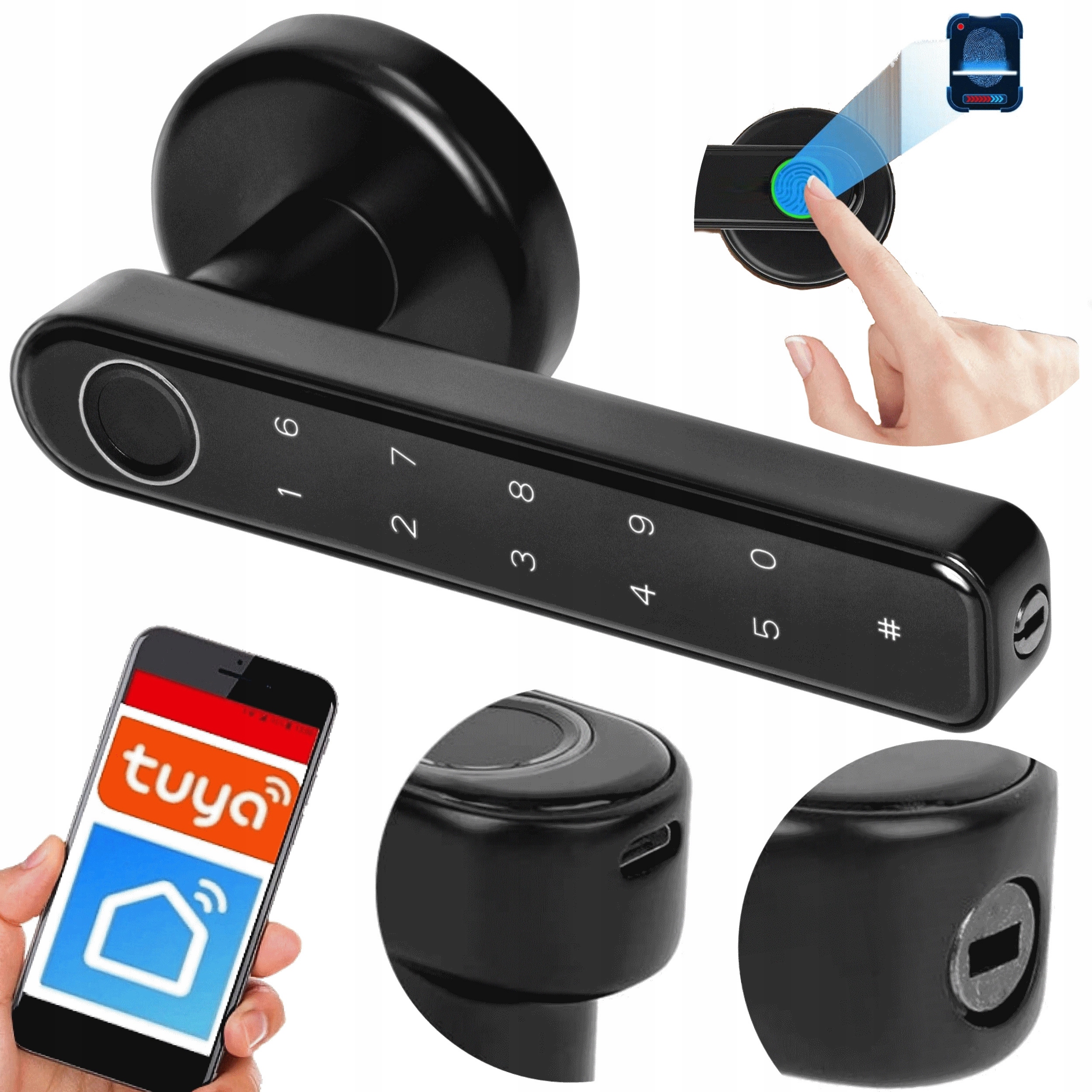 Virone Zámok Šifrová kľučka Odtlačok prsta Bluetooth Aplikácia Tuya Čierna