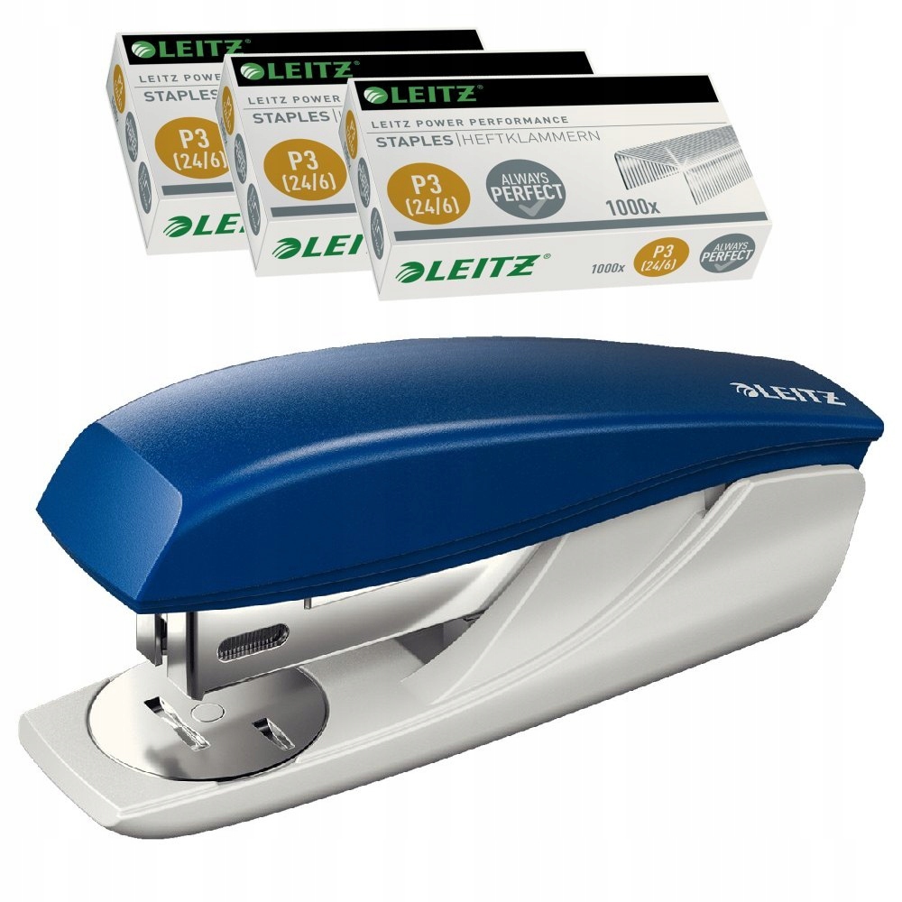 ZESTAW Zszywacz LEITZ Niebieski + 3x ZSZYWKI 24/6