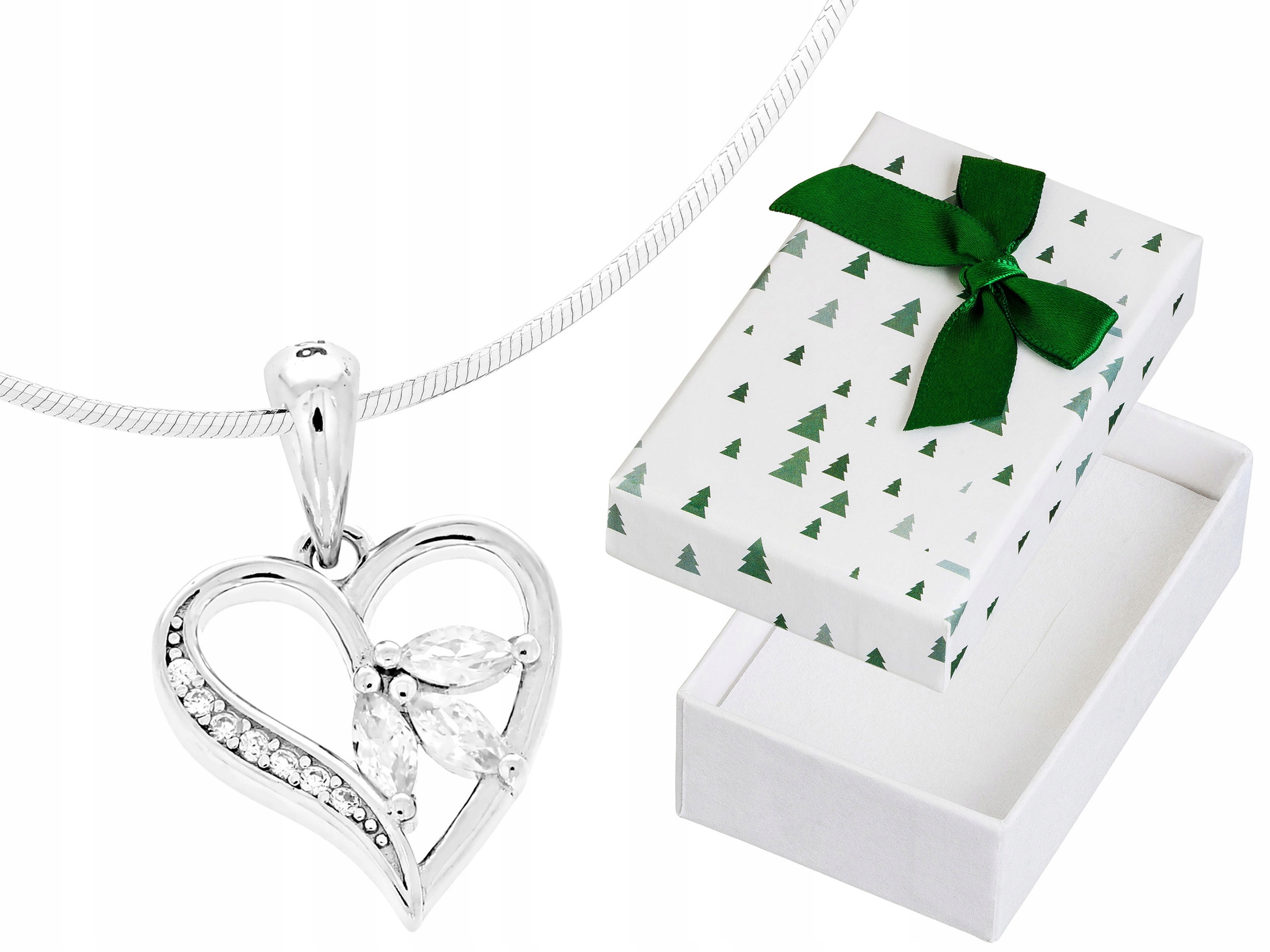 Krátký stříbrný dámský náhrdelník Srdce s zirkony Srdíčko Větvička 45 cm