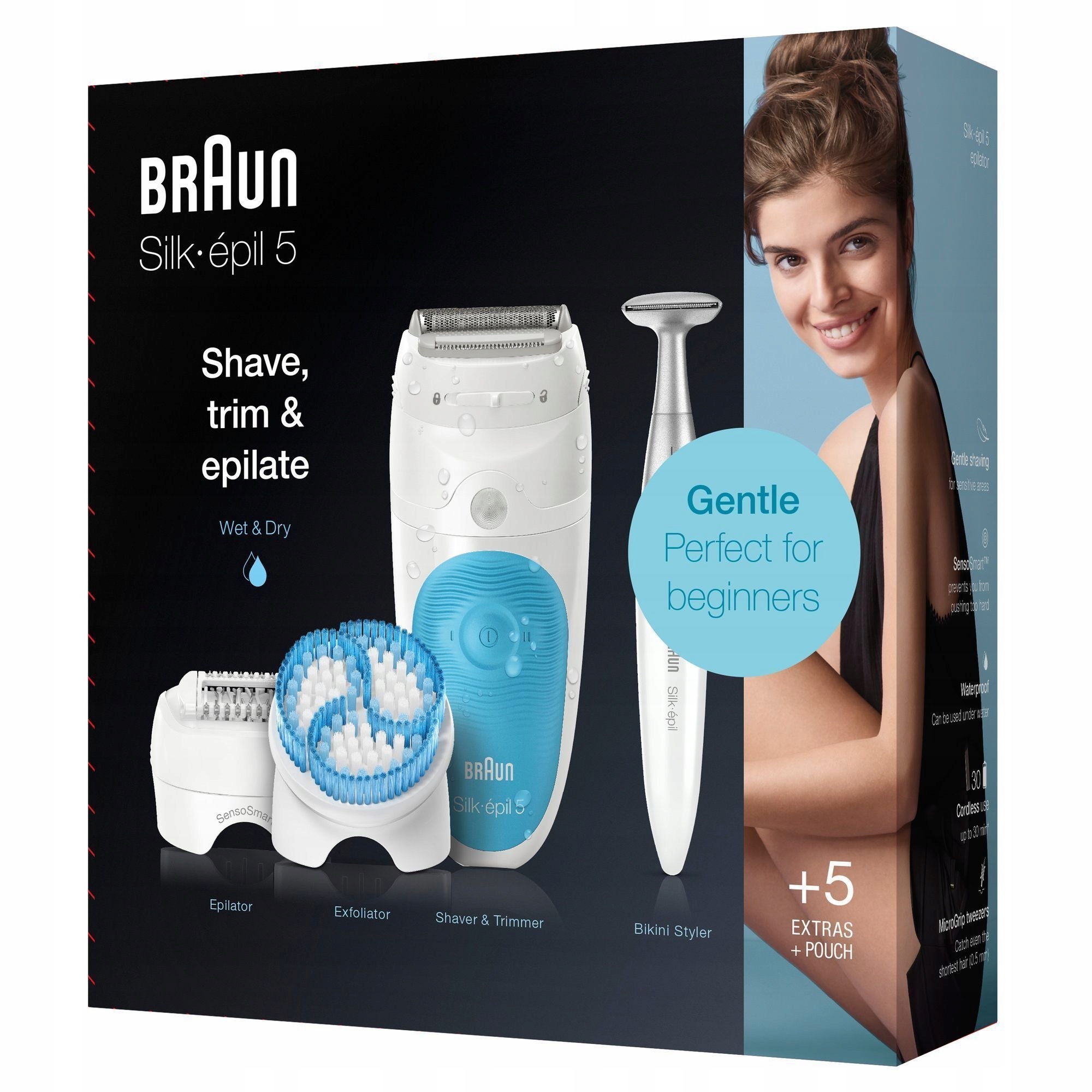 Depilátor Braun Silk-epil 5 SensoSmart Wet&dry+ Holicí Strojek Zastřihovač 5 doplňků
