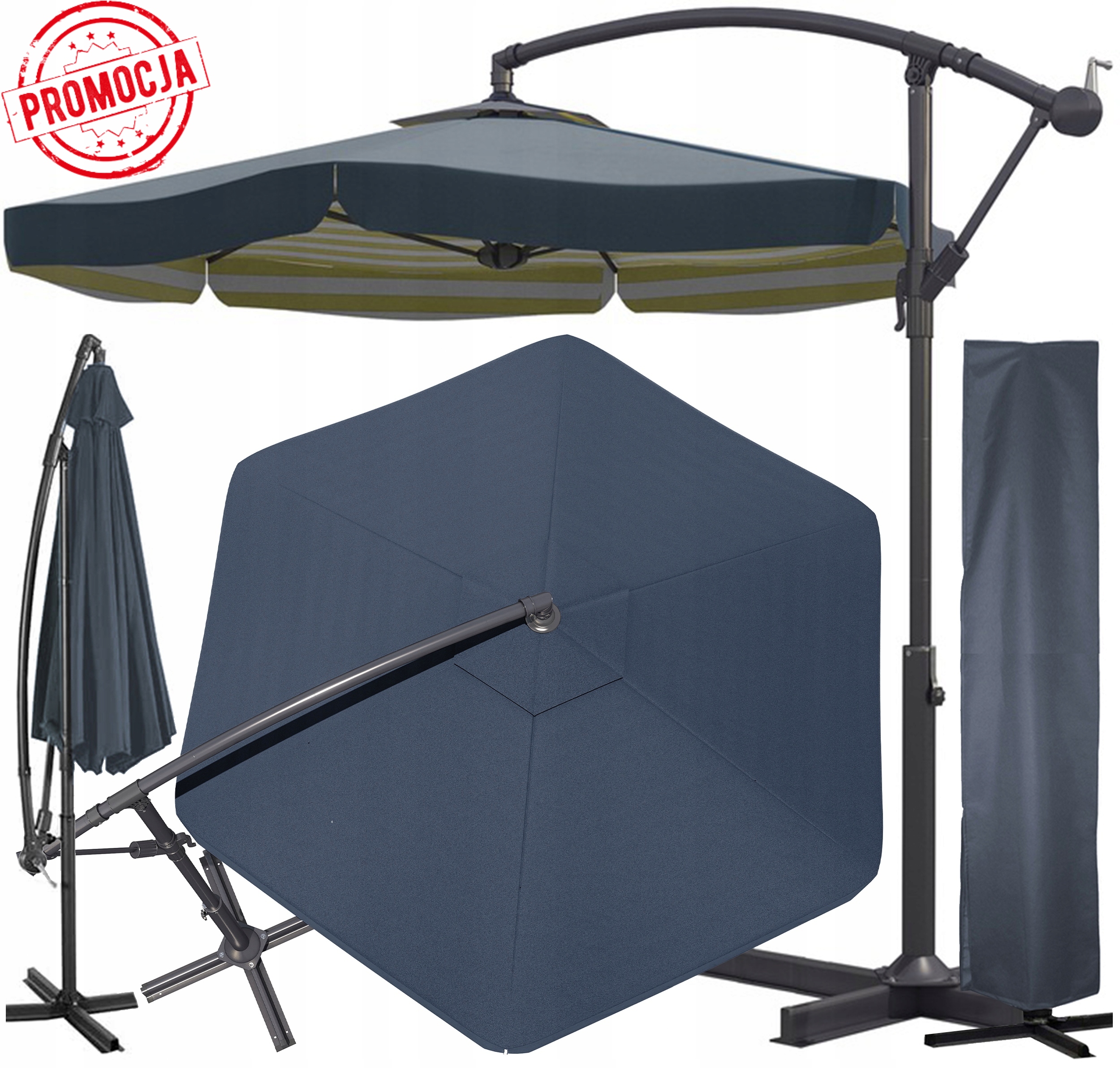 Duży PARASOL OGRODOWY SKŁADANY z Falbaną Mocny 350cmx250cm+POKROWIEC GRATIS